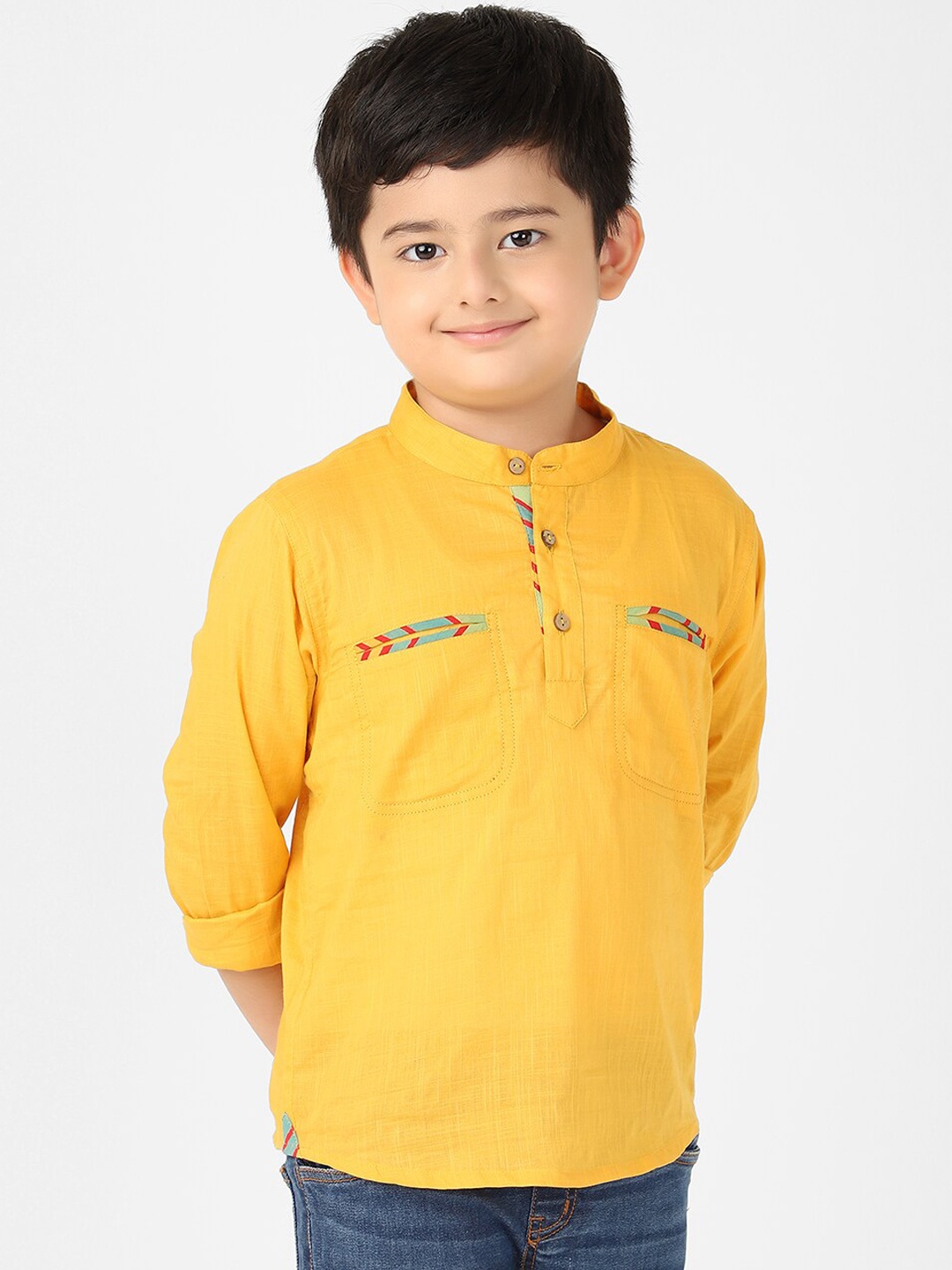 

Fabindia Boys Yellow Thread Work Kurta