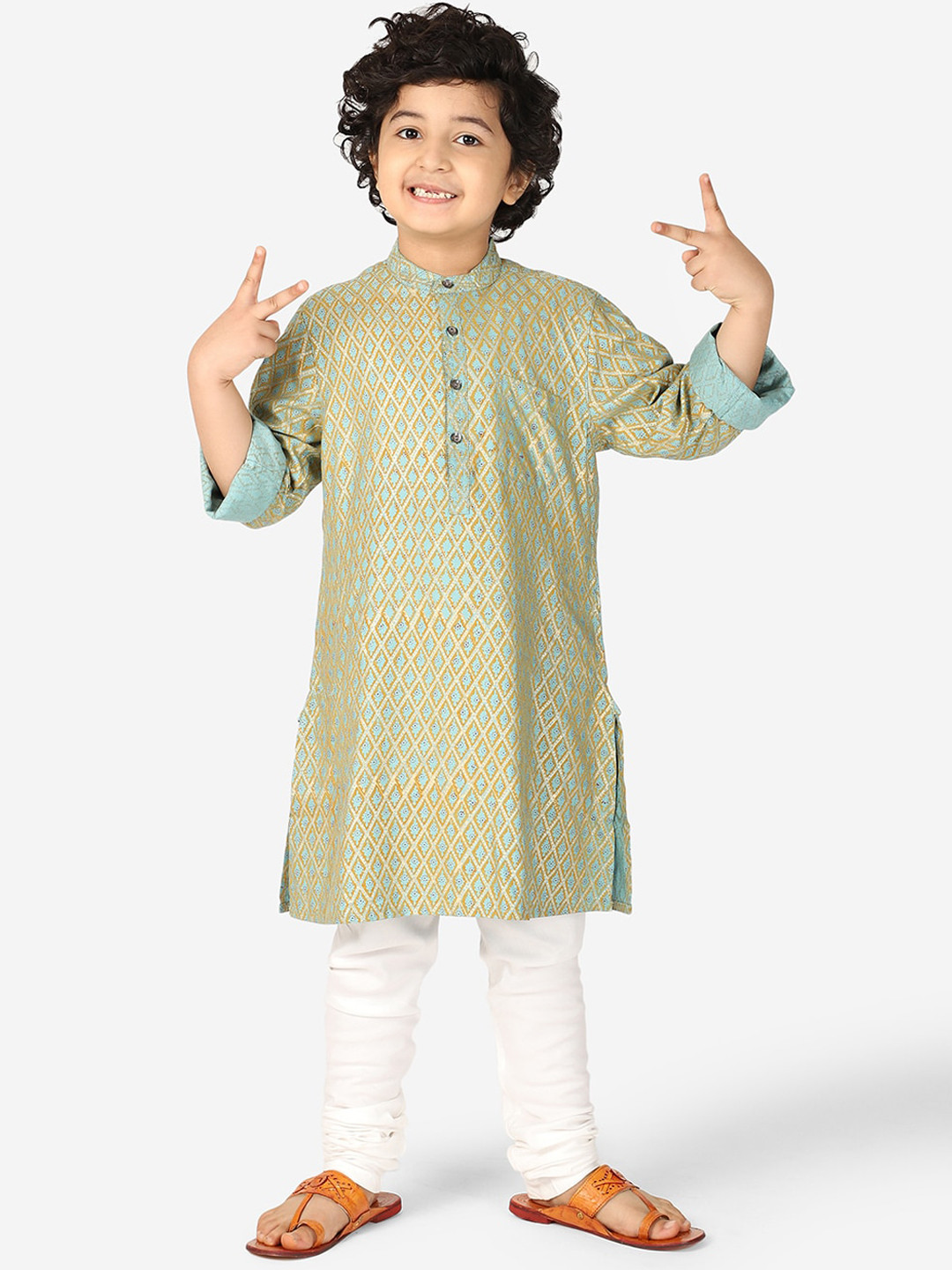 

Fabindia Boys Blue Ethnic Motifs Printed Kurta