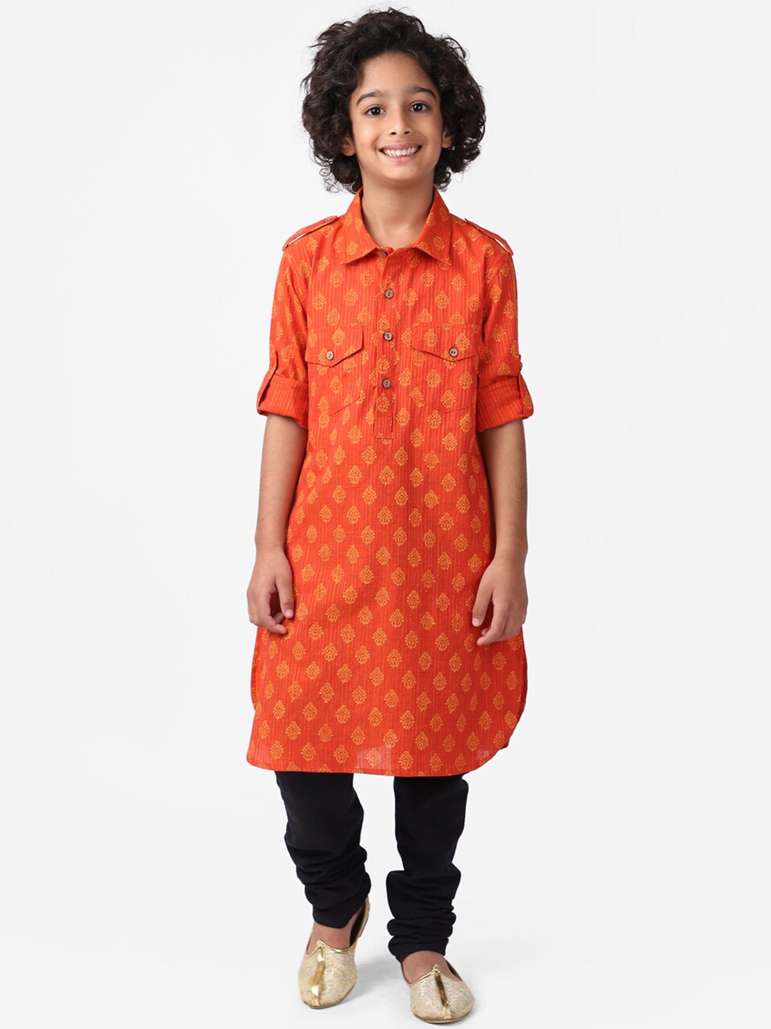 

Fabindia Boys Red Ethnic Motifs Pathani Cotton Kurta