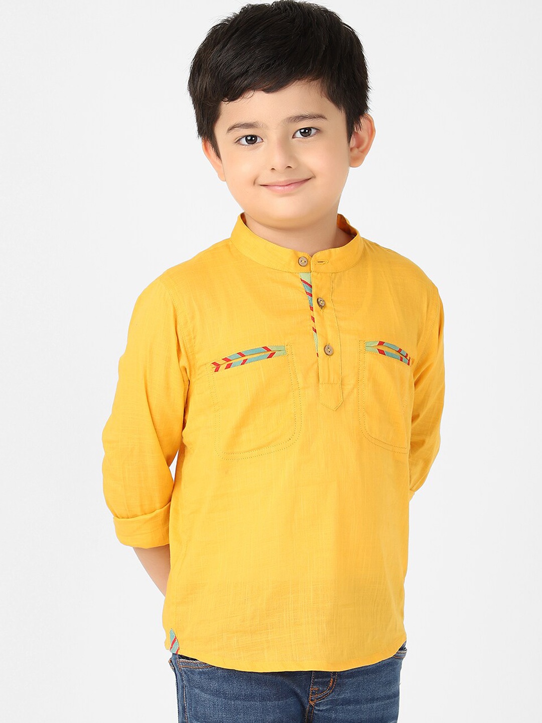 

Fabindia Boys Yellow Solid Kurta