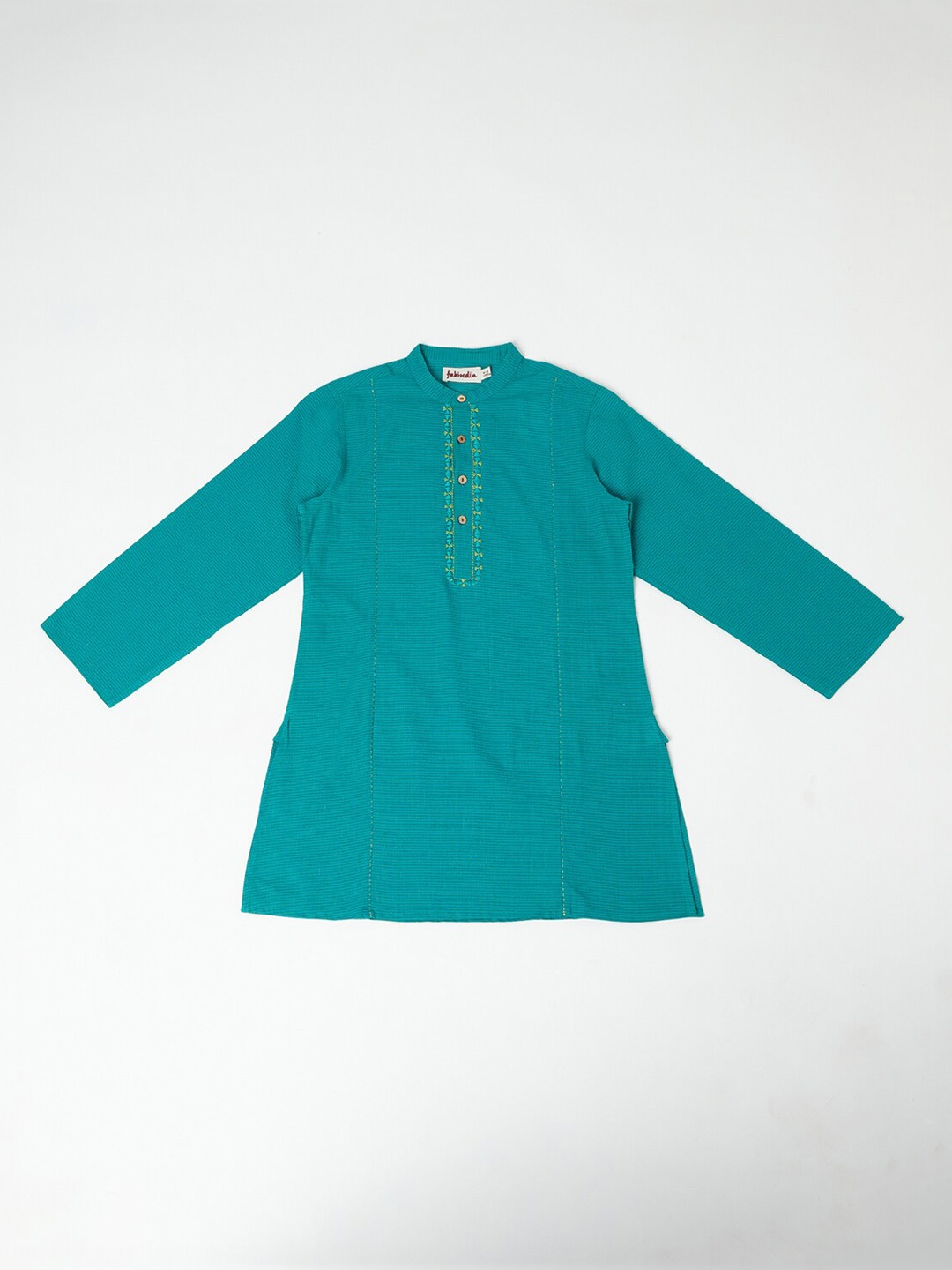 

Fabindia Boys Green Striped Thread Work Kurta