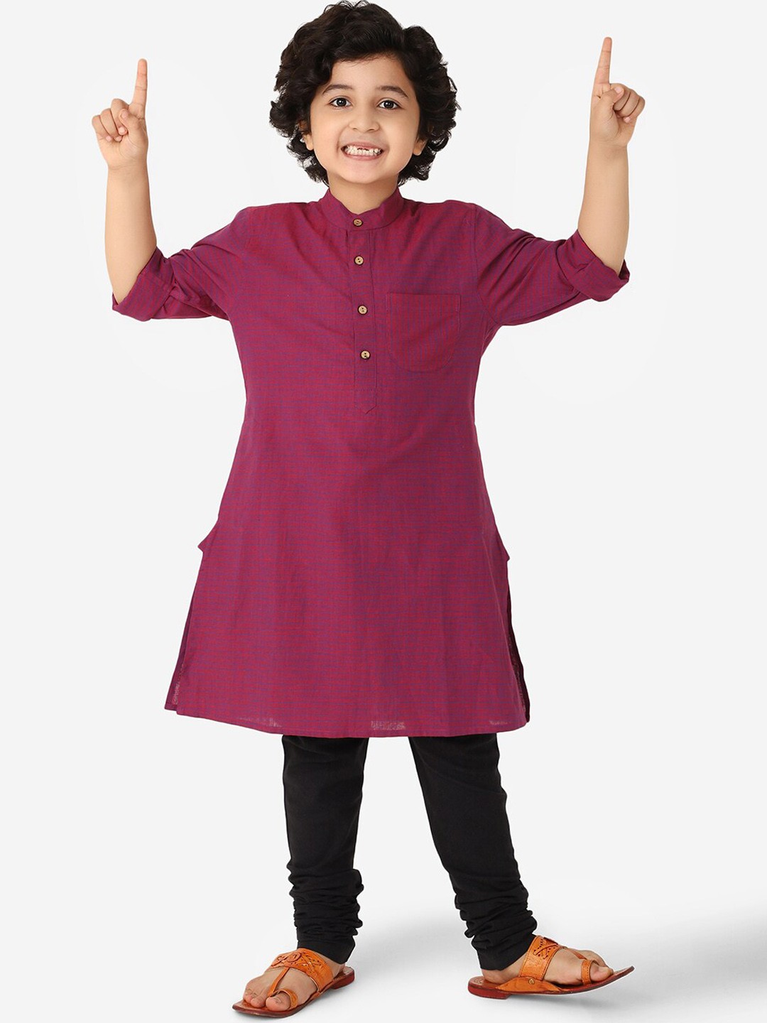 

Fabindia Boys Purple Striped Cotton Kurta