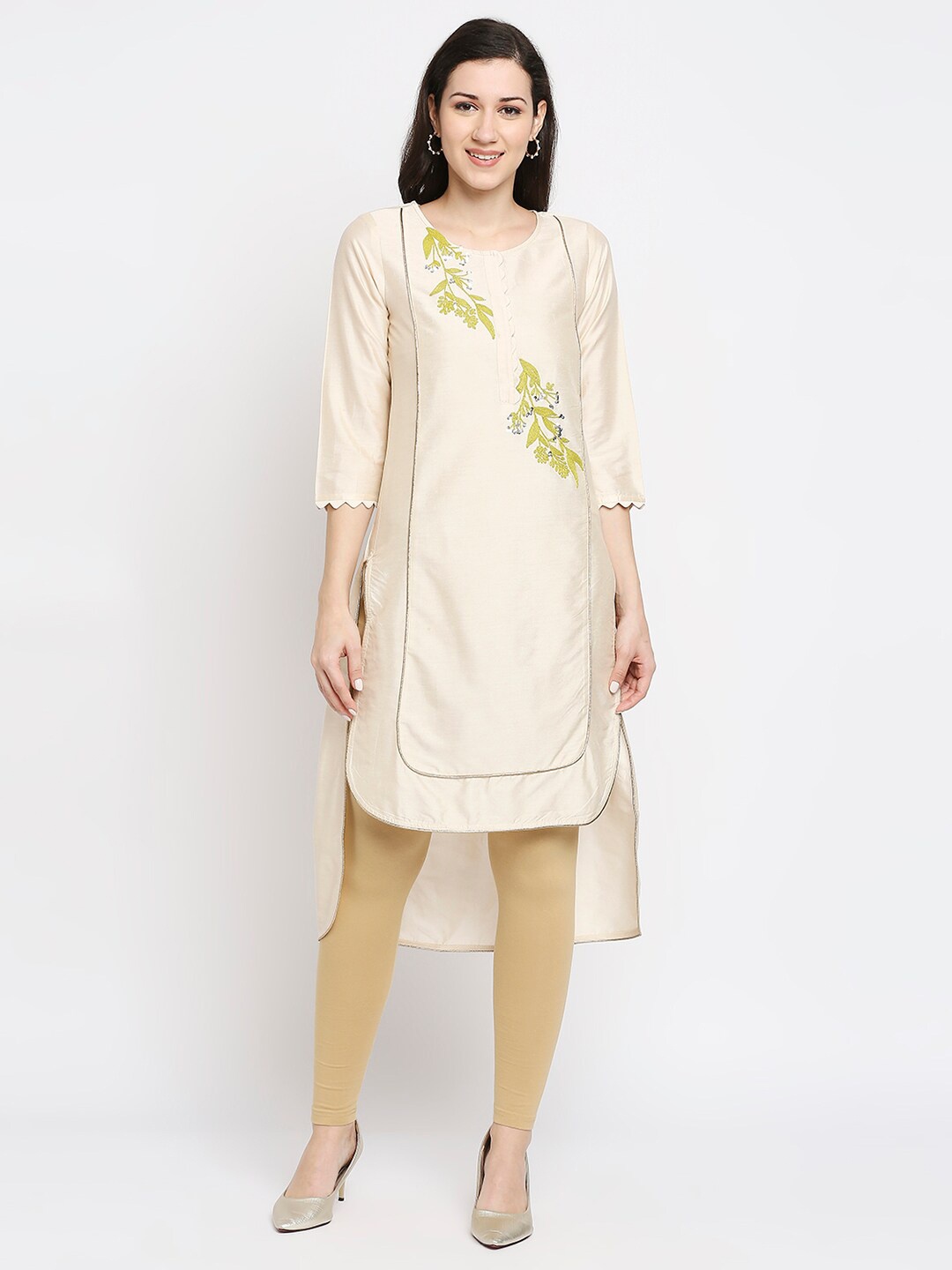 

Ethnicity Floral Embroidered High-low Kurta, Off white