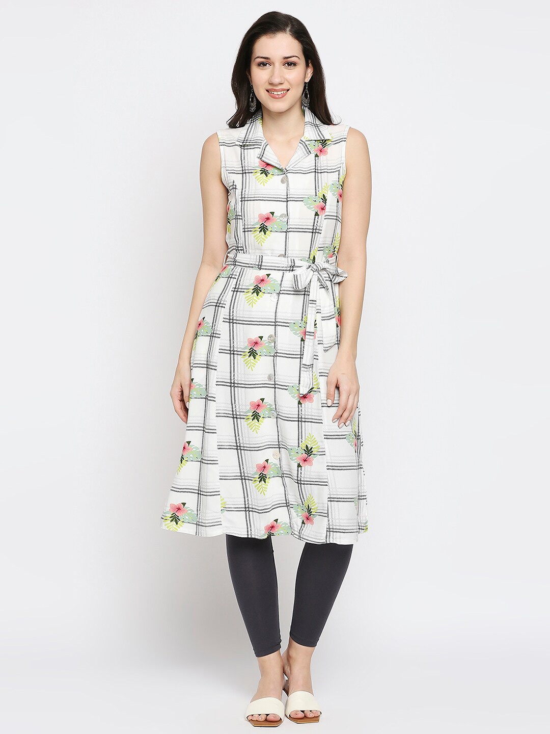 

Ethnicity Women Off White & Black Checked Kurta