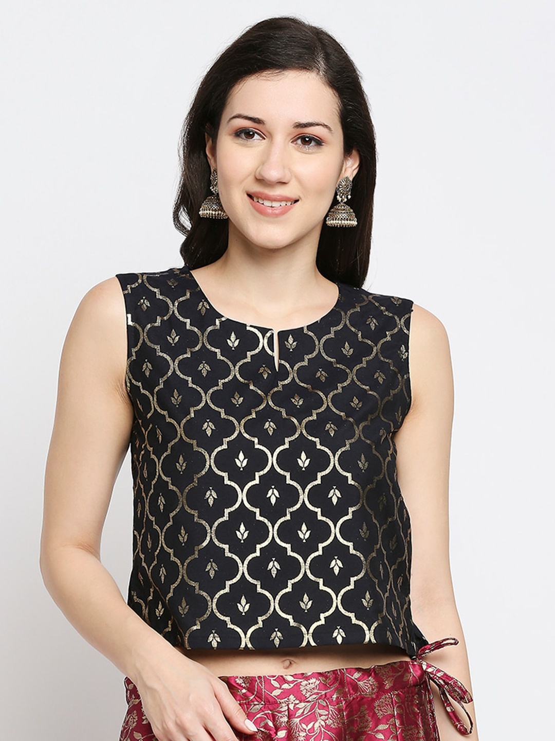 

Ethnicity Black Geometric Print Crop Top