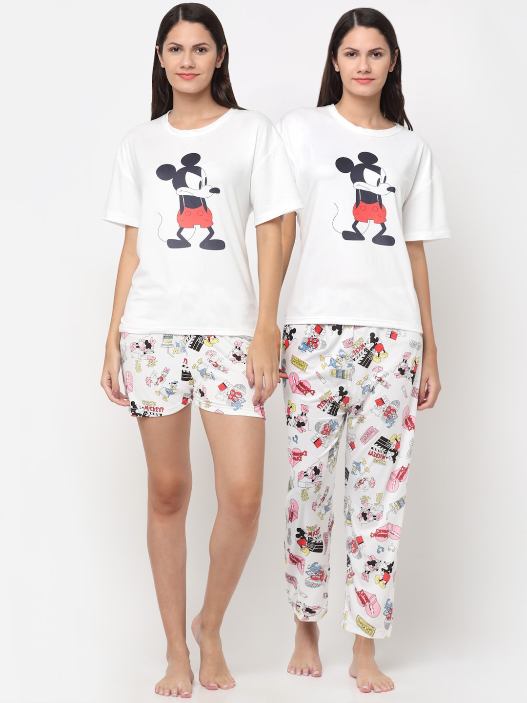 

KLOTTHE Women White & Black Pack of 3 Printed Night Suit