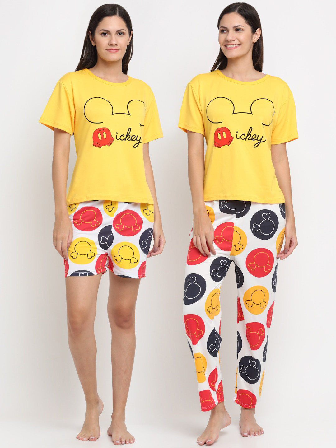 

KLOTTHE Women Yellow & Multi Color Printed 3 Piece Cotton Night suits