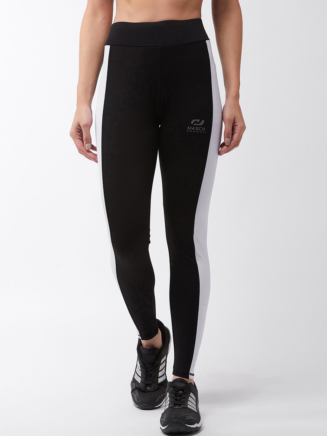 

Masch Sports Women Black & White Colourblocked Dry-Fit Tights