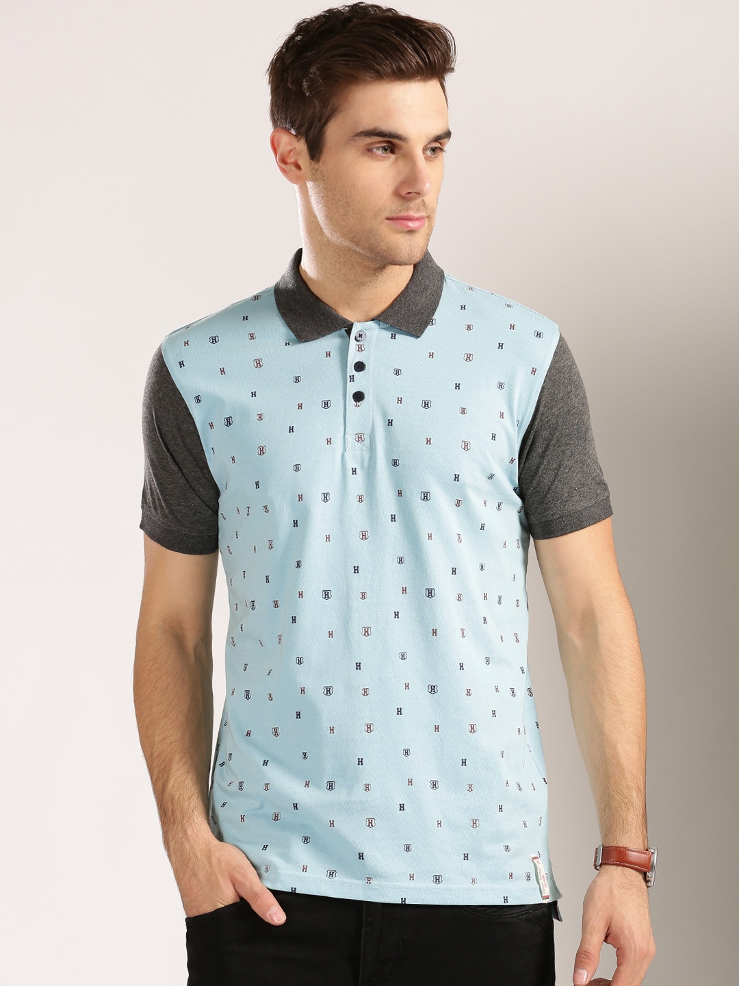 

Harvard Men Blue Printed Polo Pure Cotton T-shirt
