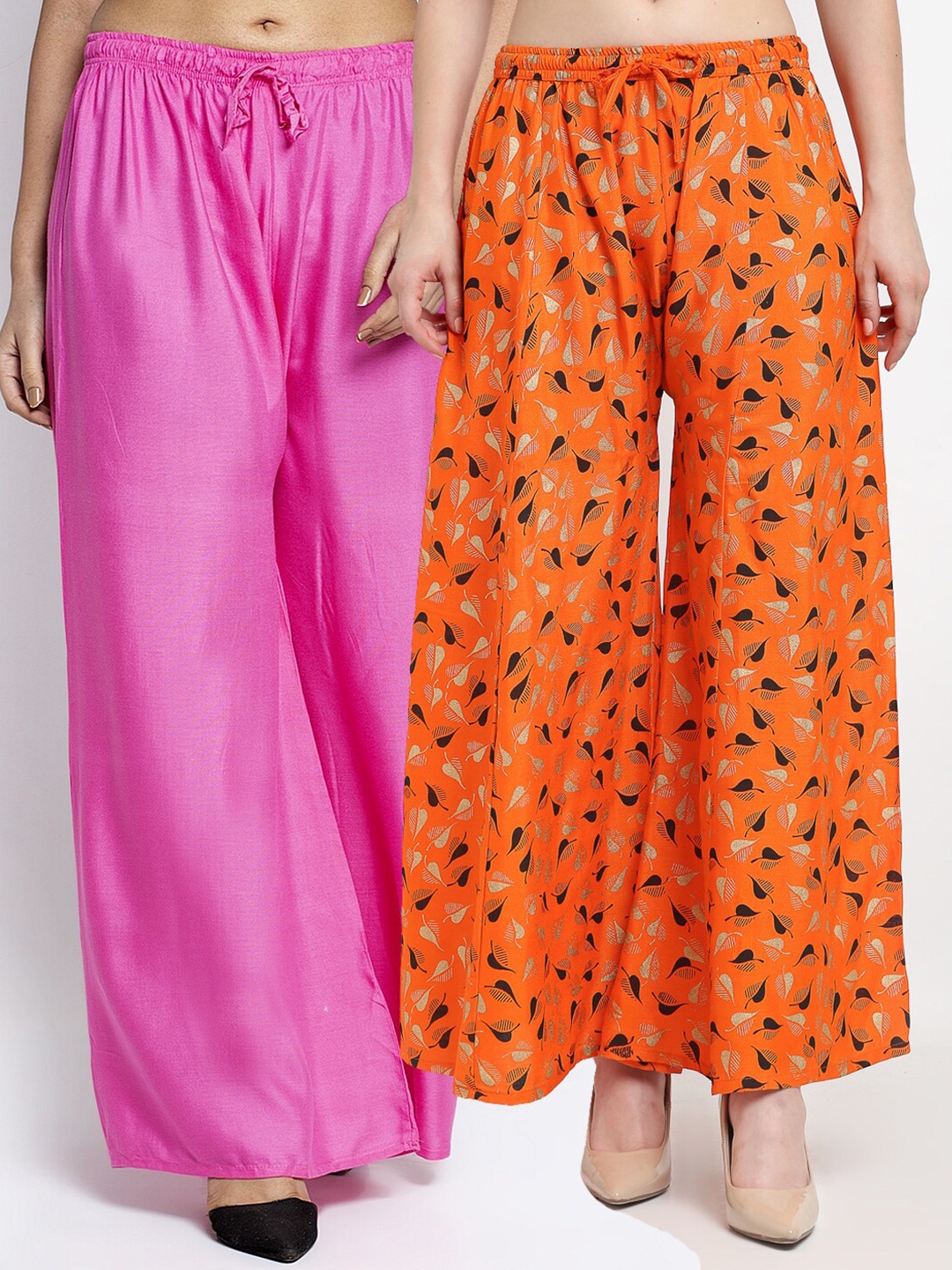 

GRACIT Women Set Of 2 Pink & Orange Flared Palazzos