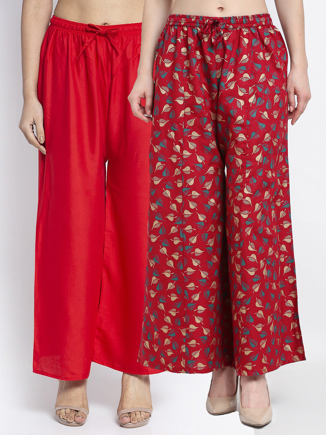 

GRACIT Women Pack Of 2 Red & Maroon Printed Flared Knitted Ethnic Palazzos