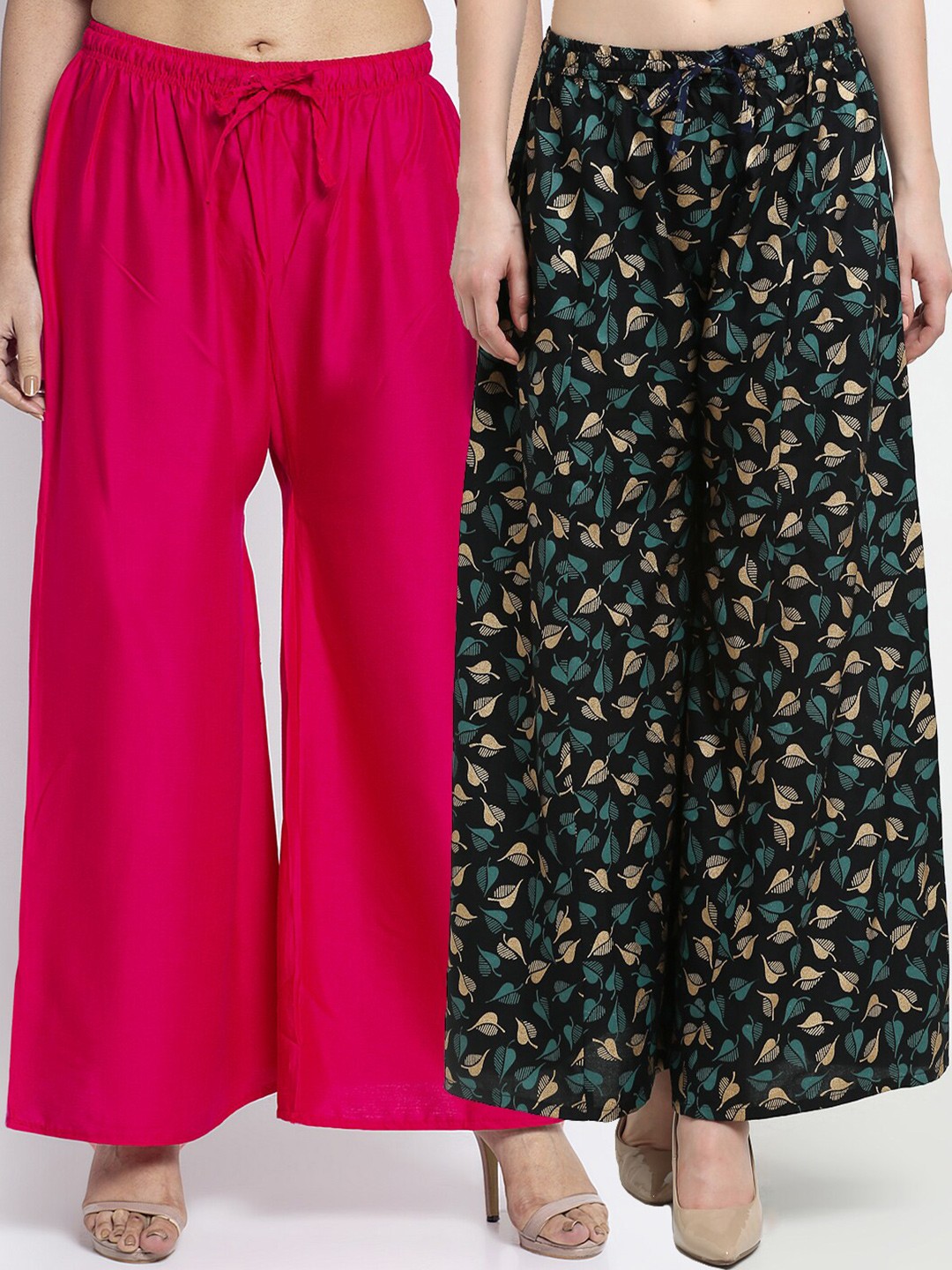 

GRACIT Women Pack of 2 Printed Flared Knitted Ethnic Palazzos, Pink