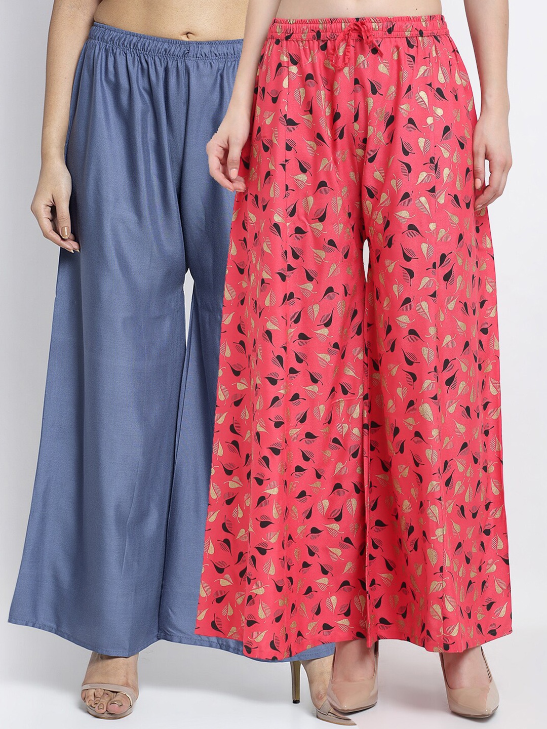 

GRACIT Women Set of 2 Grey & Pink Printed Palazzos