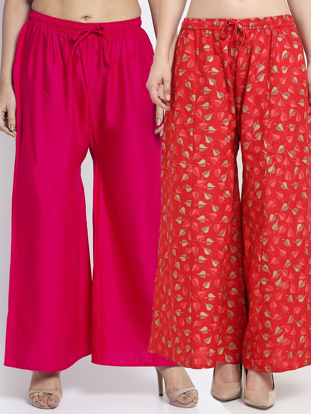 

GRACIT Women Fuchsia & Red Pack of 2 Printed Flared Knitted Ethnic Palazzos