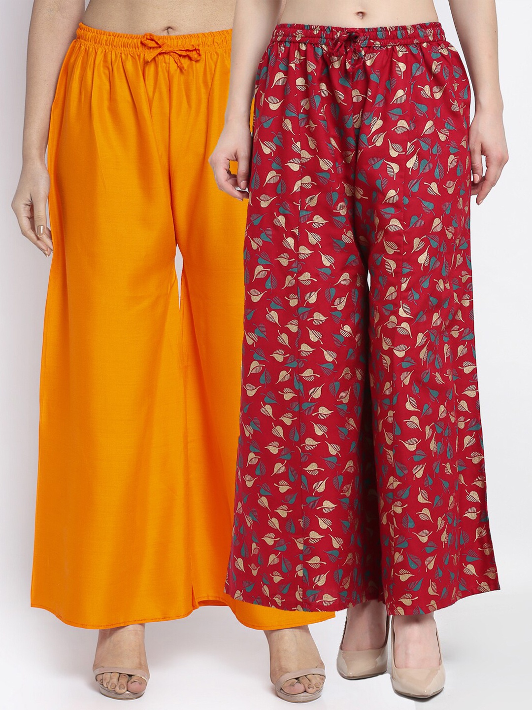 

GRACIT Women Orange & Maroon Set Of 2 Printed Flared Knitted Palazzos