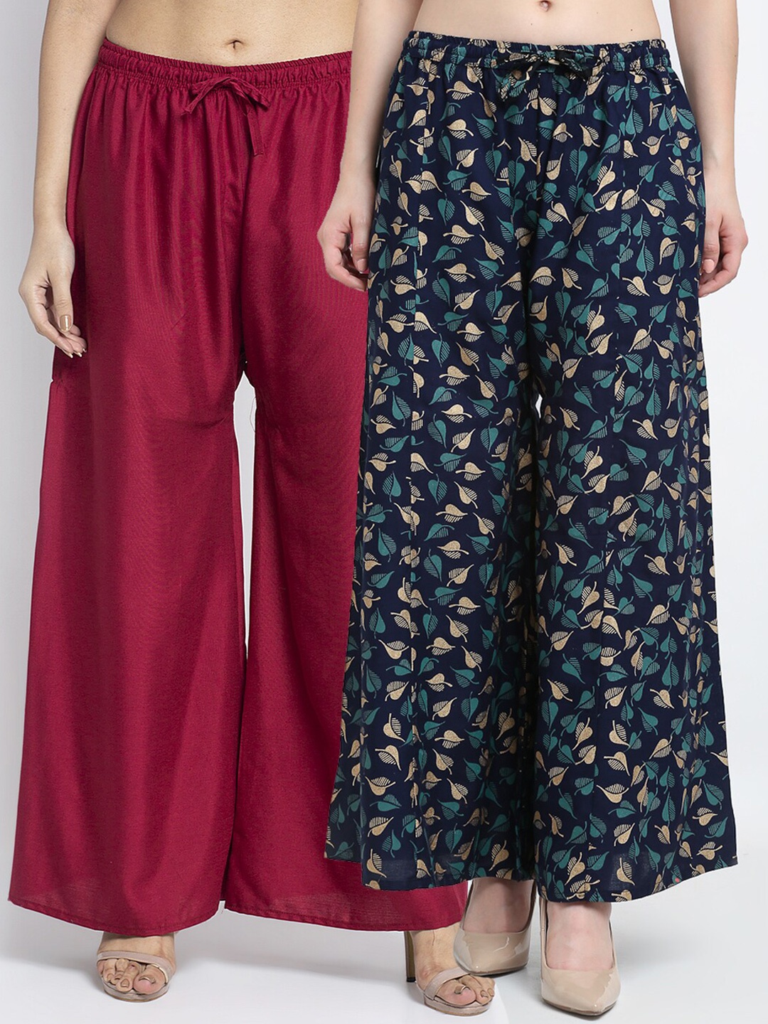 

GRACIT Women Set of 2 Maroon Printed Rayon Palazzos