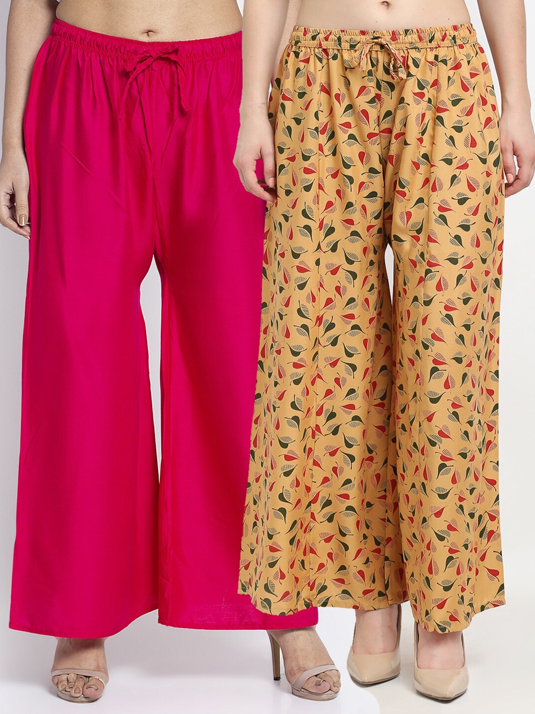 

GRACIT Women Pink & Beige Pack Of 2 Abstract Printed & Solid Flared Fit Palazzos