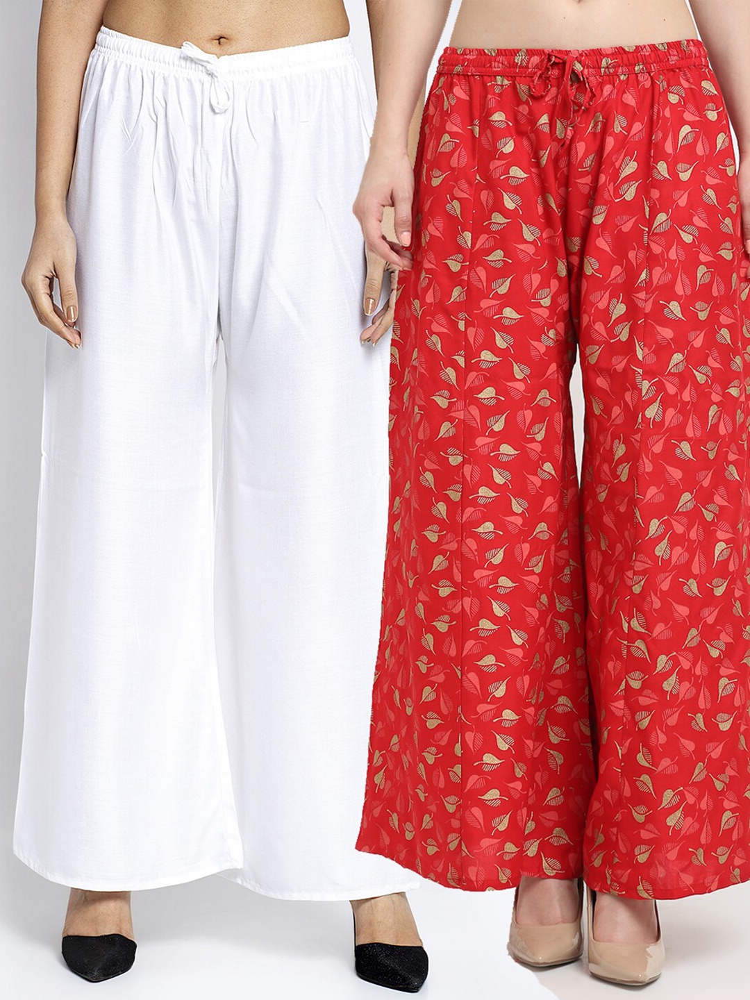 

GRACIT Women Pack of 2 Floral Printed Flared Ethnic Palazzos, White