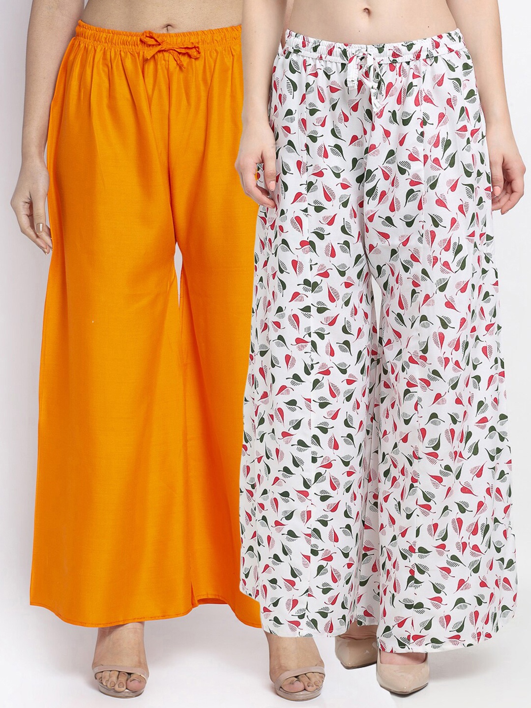 

GRACIT Women Pack of 2 Orange & White Ethnic Palazzos