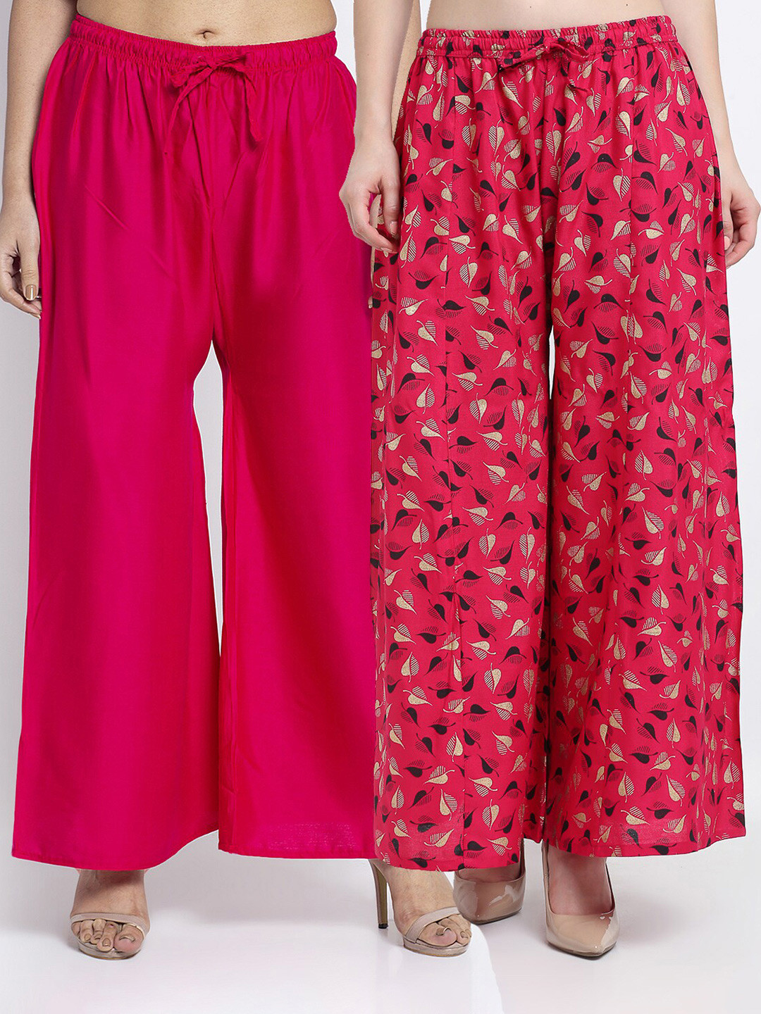 

GRACIT Women Pack of 2 Pink & Black Printed Flared Knitted Ethnic Palazzos