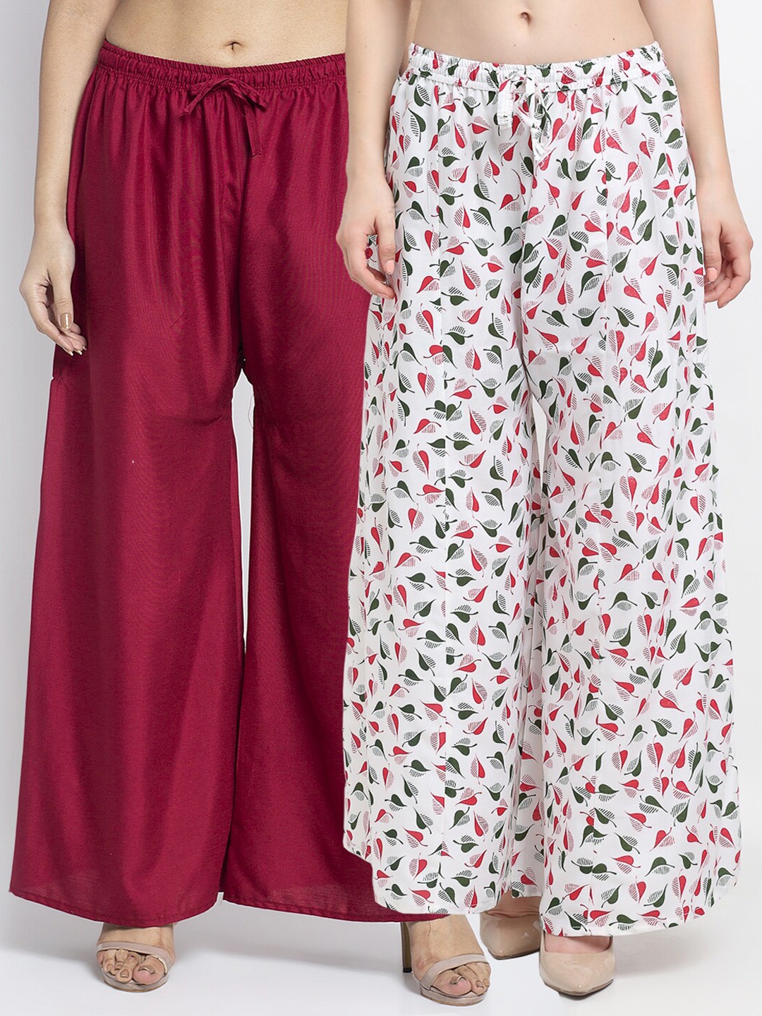 

GRACIT Women Maroon & White Set Of 2 Printed Flared Knitted Palazzos