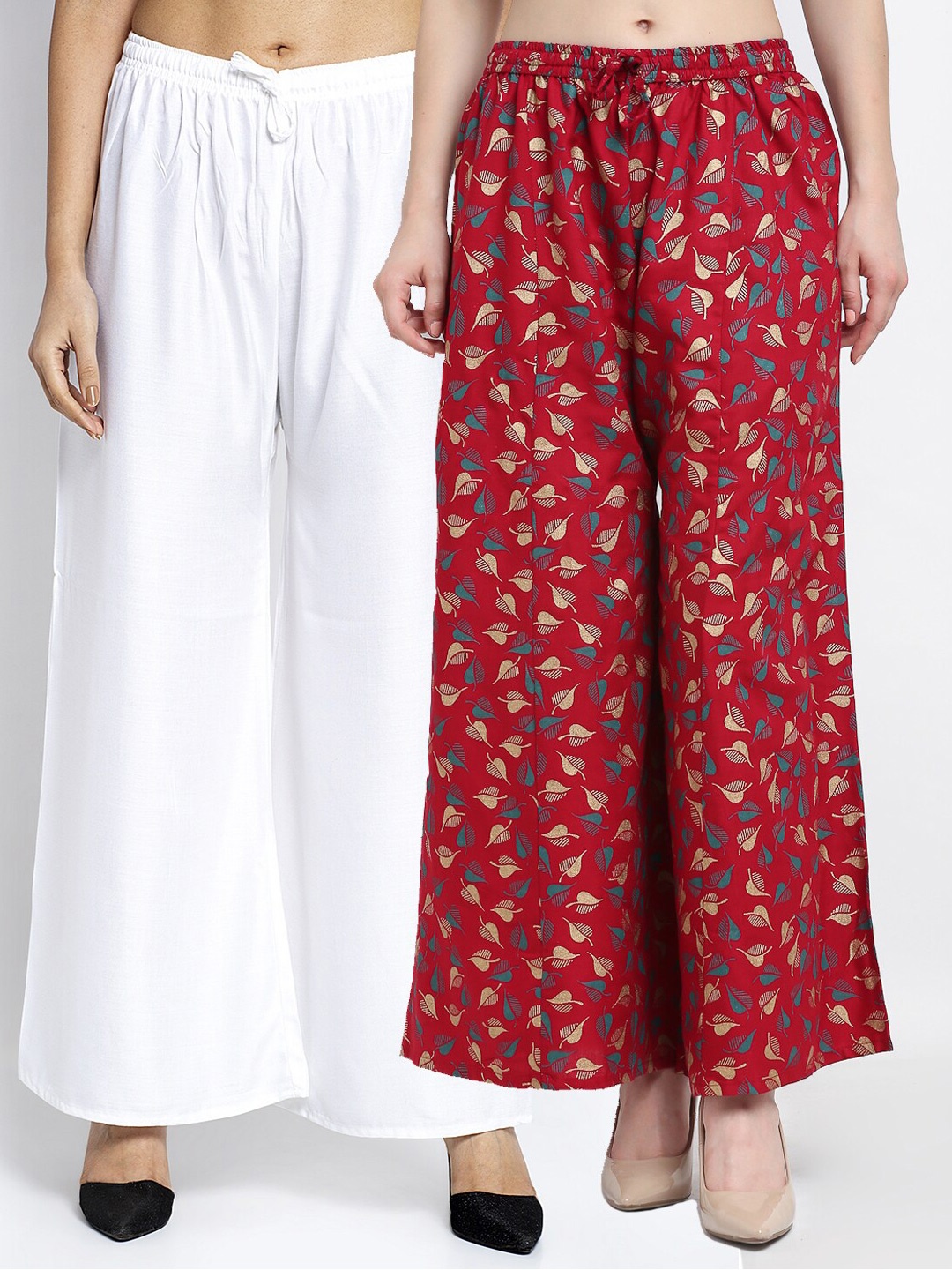 

GRACIT Women Pack of 2 Floral Printed Flared Ethnic Palazzos, White