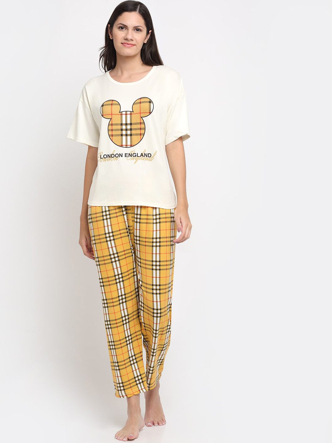 

KLOTTHE Women Cream-Coloured & Multicoloured Printed Night suit