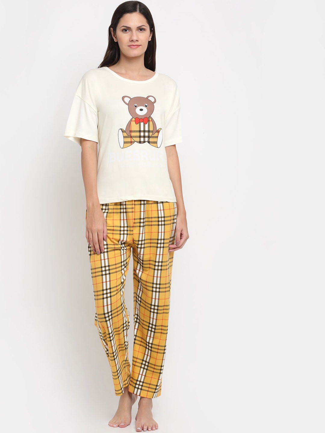 

KLOTTHE Women Yellow & Cream-Coloured Printed Night suit