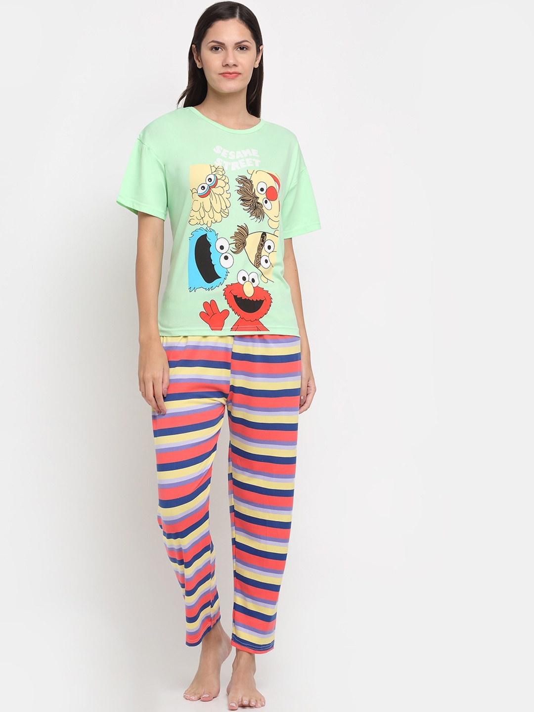 

KLOTTHE Women Green & Multicoloured Printed Night suit
