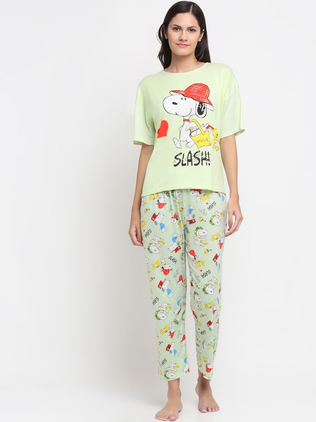 

KLOTTHE Women Green & Blue Printed Night suit