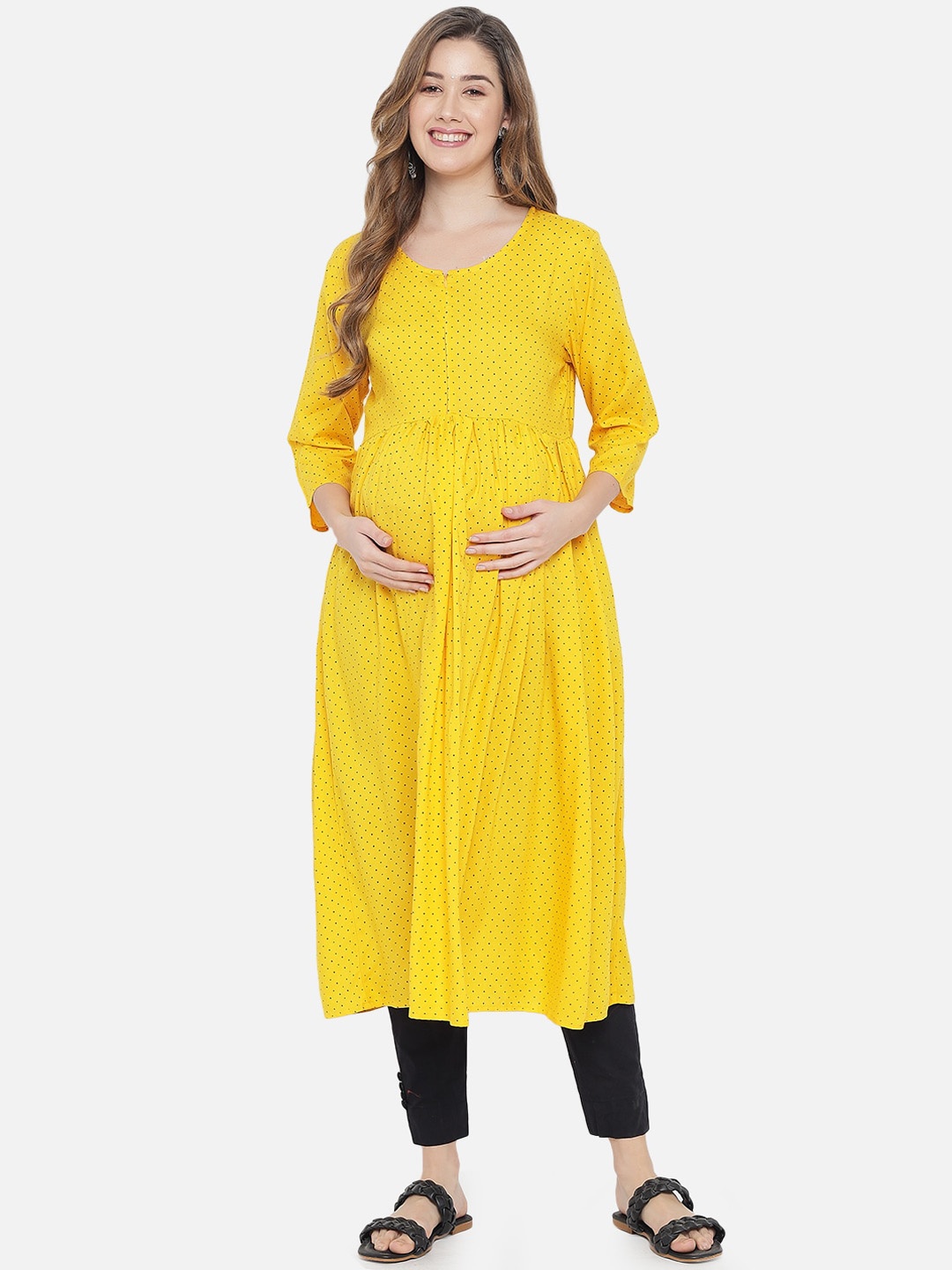 

Aujjessa Women Yellow Printed Maternity Anarkali Kurta