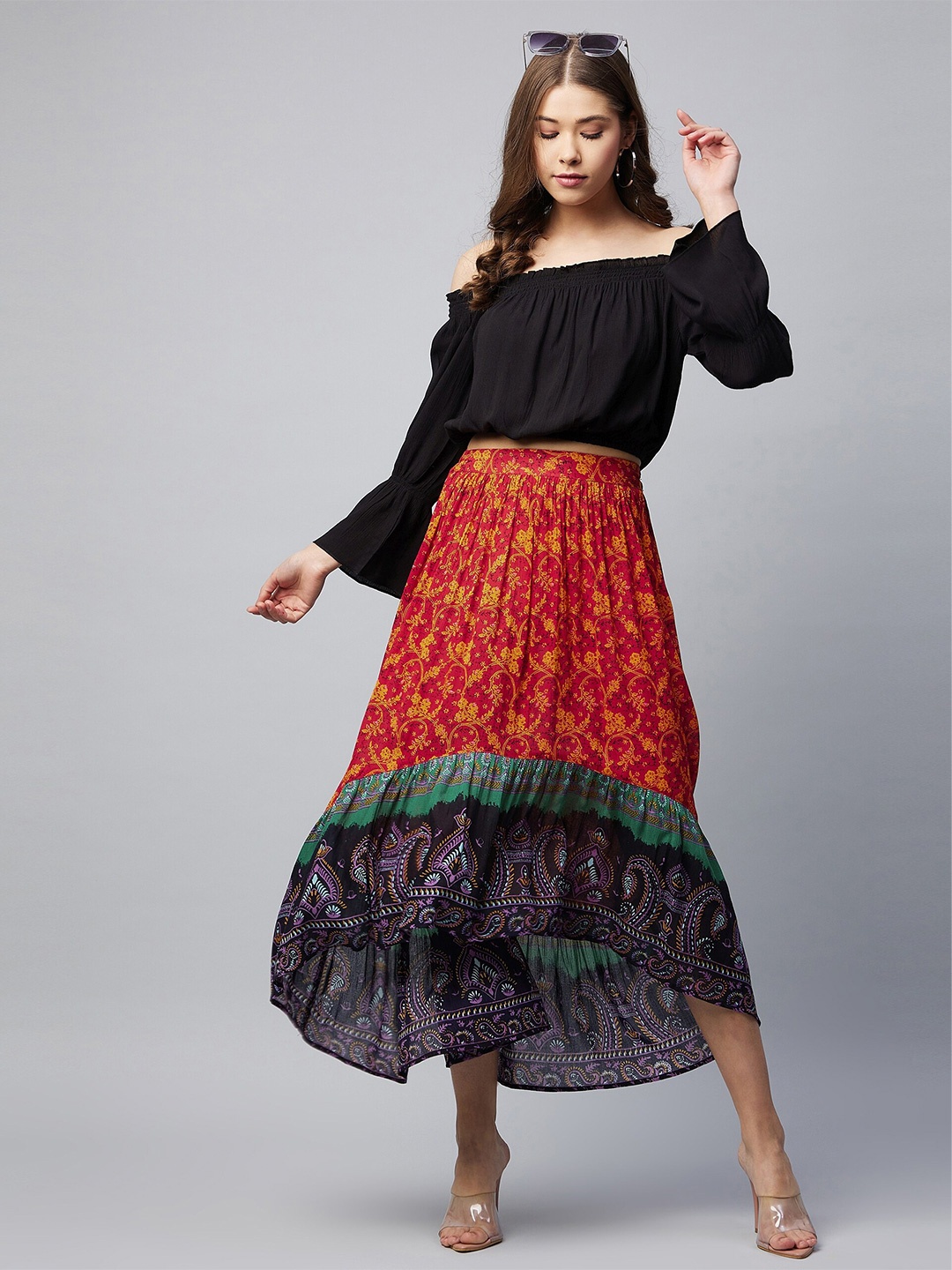 

StyleStone Women Multicoloured Printed Top with Skirt Co-Ords Set, Multi