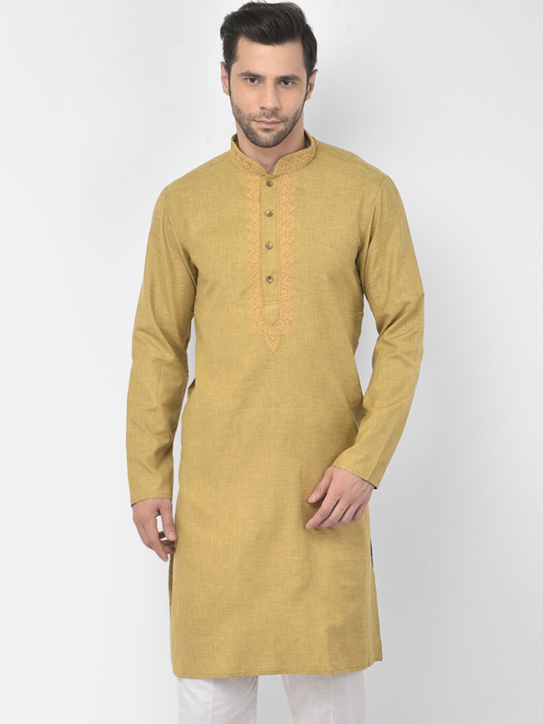 

DEYANN Men Green Ethnic Motifs Embroidered Thread Work Pure Cotton Kurta with Trousers