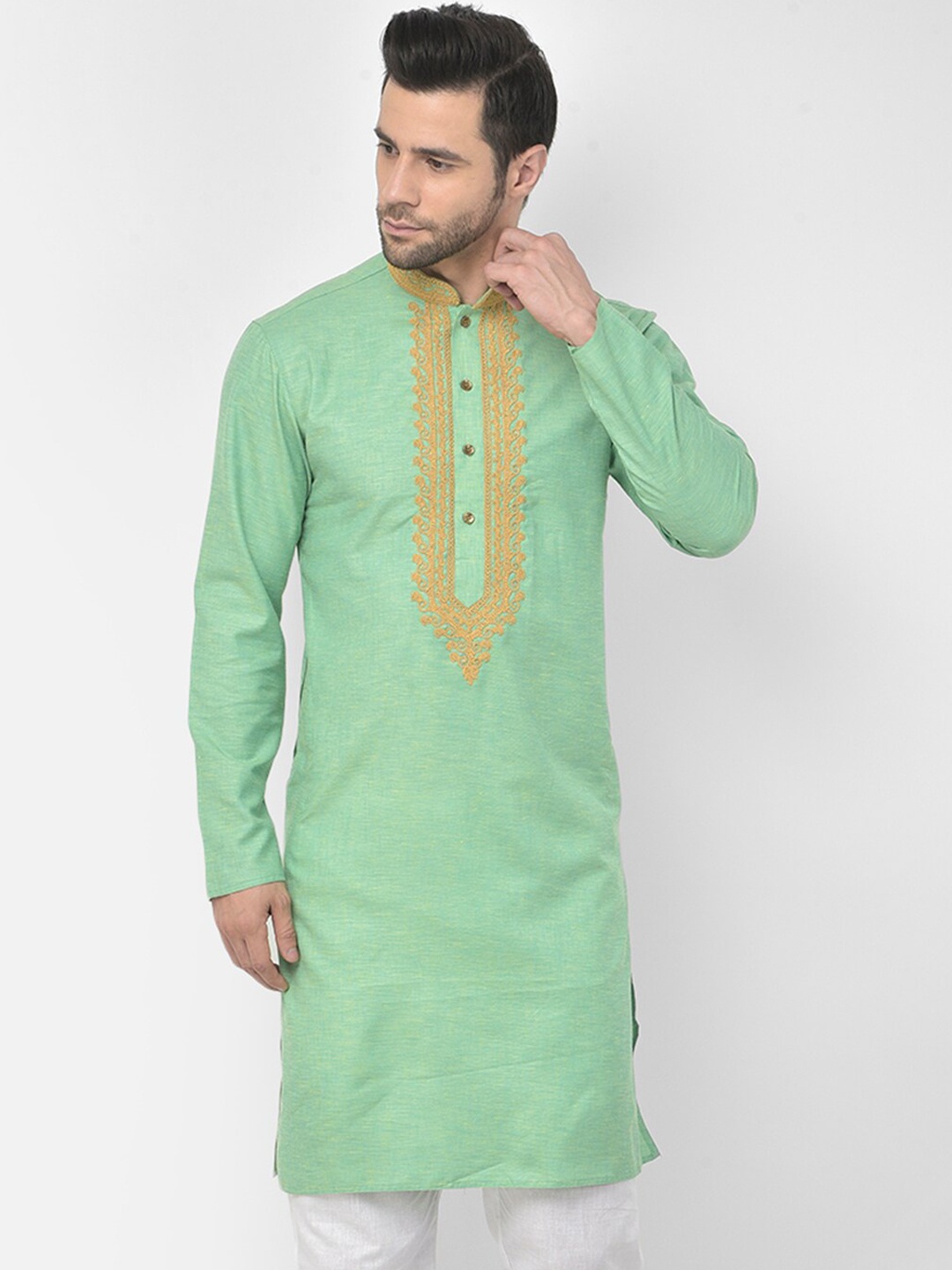 

DEYANN Men Green Paisley Pure Cotton Kurta with Trousers