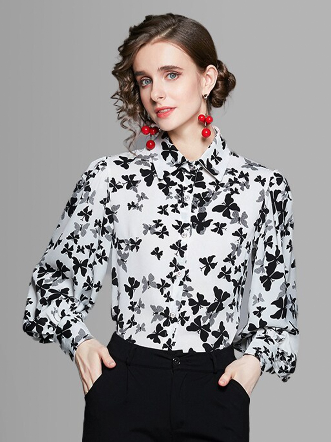 

JC Collection Women Black Butterfly Printed Casual Shirt