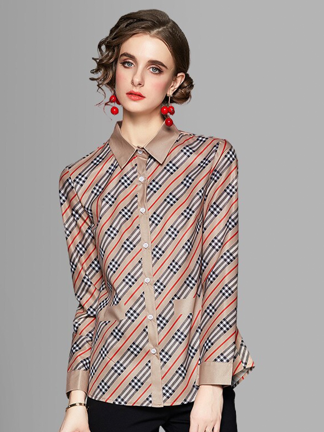 

JC Collection Women Khaki Printed Casual Shirt