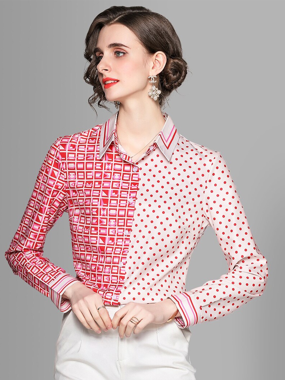 

JC Collection Women Red Polka Dots Printed Casual Shirt