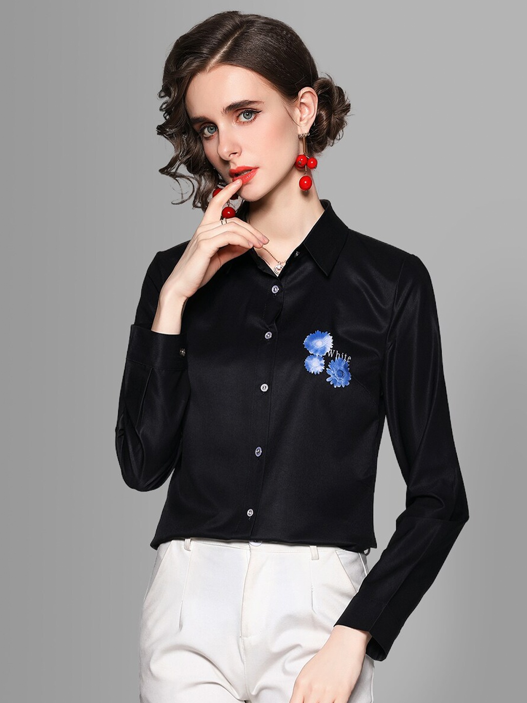 

JC Collection Women Black Solid Casual Shirt