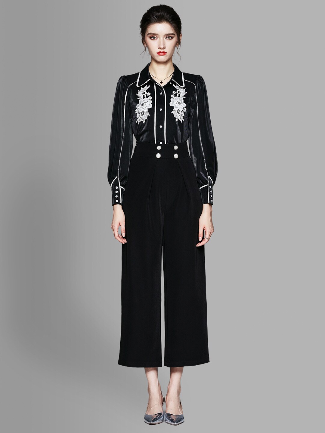 

JC Collection Women Black Lace Work Casual Shirt
