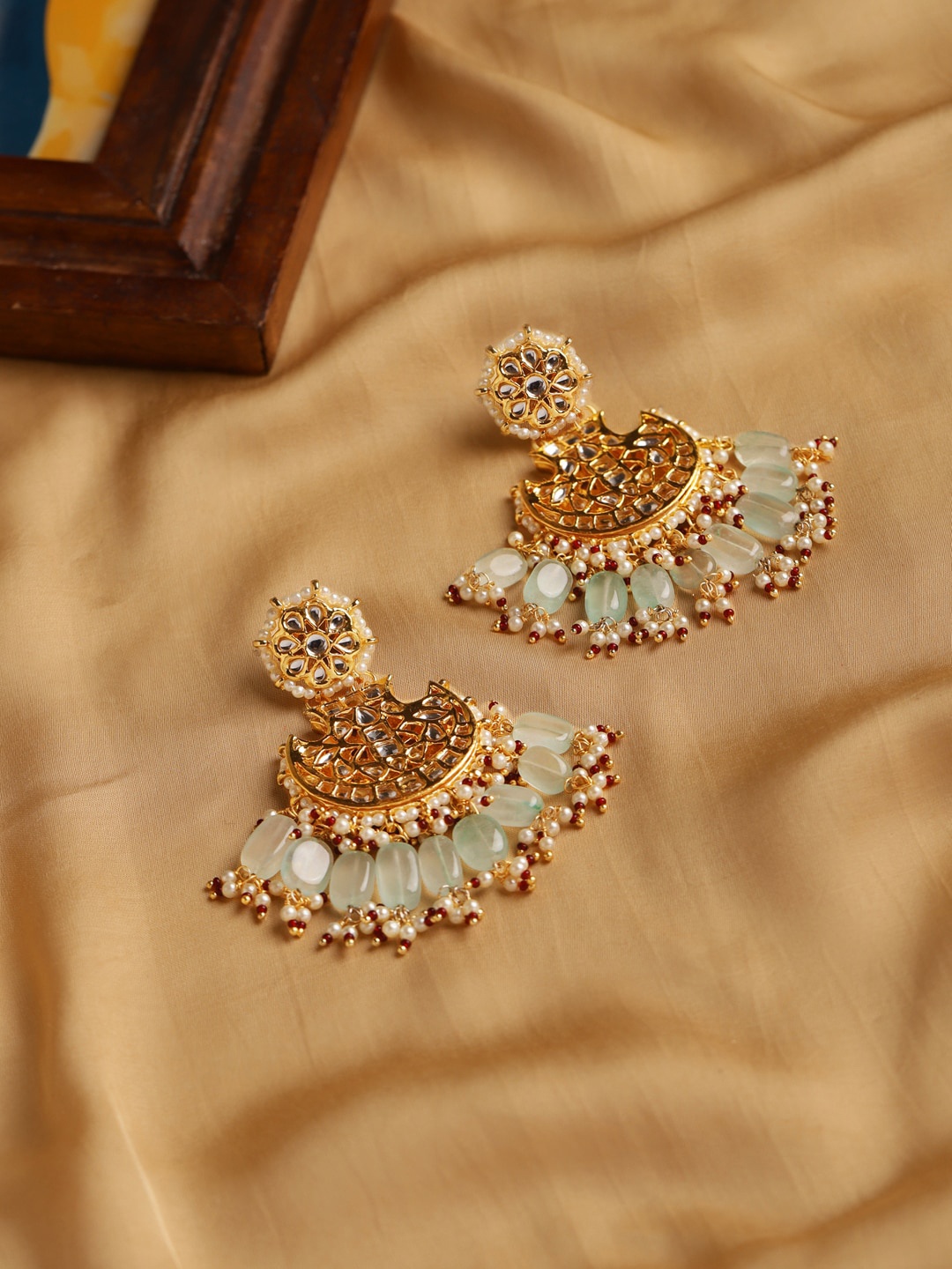 

Ruby Raang Gold-Plated Classic Kundan Studded Chandbalis Earrings