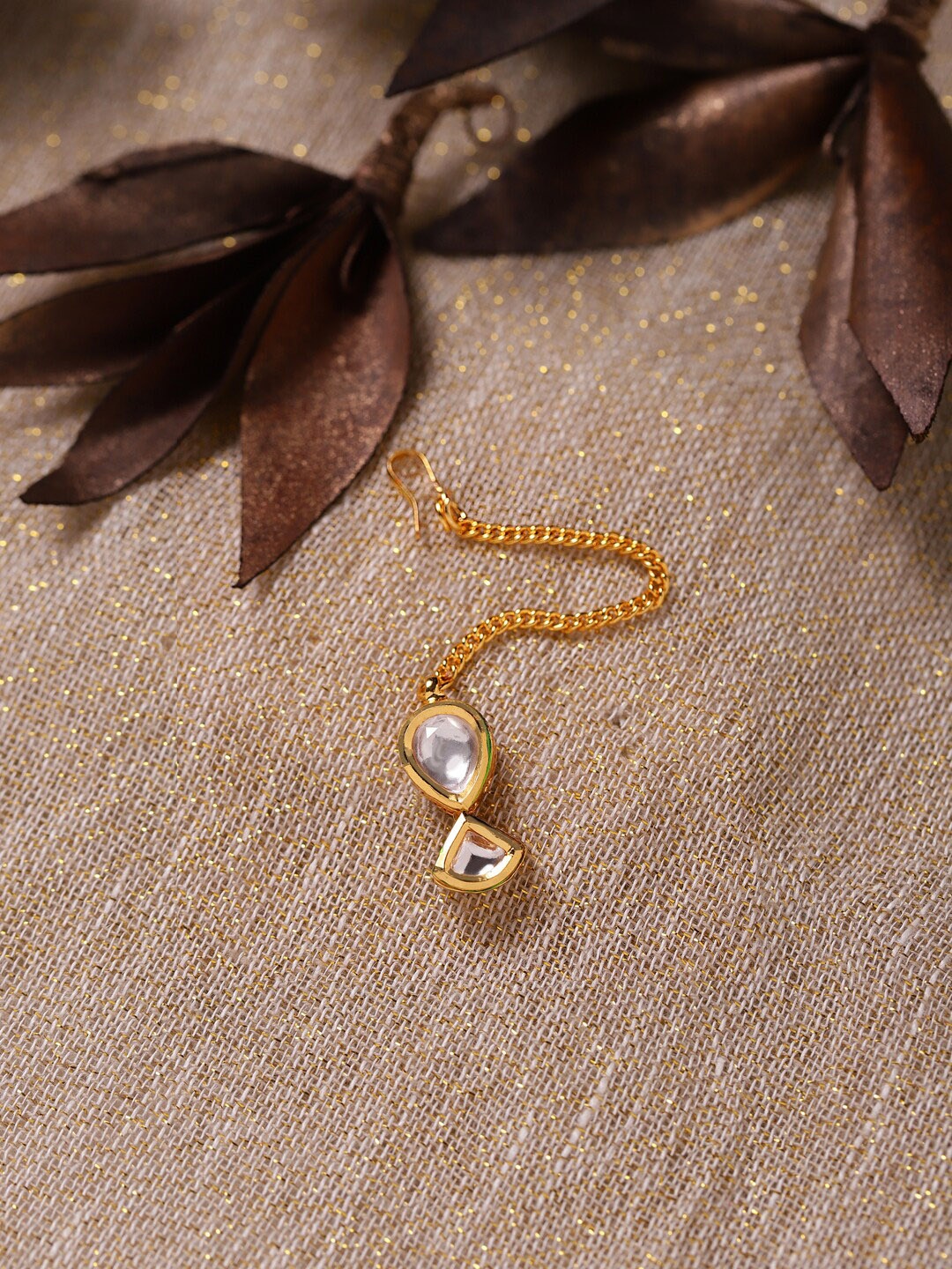 

Ruby Raang Gold-Plated White Kundan-Studded Maang Tikka