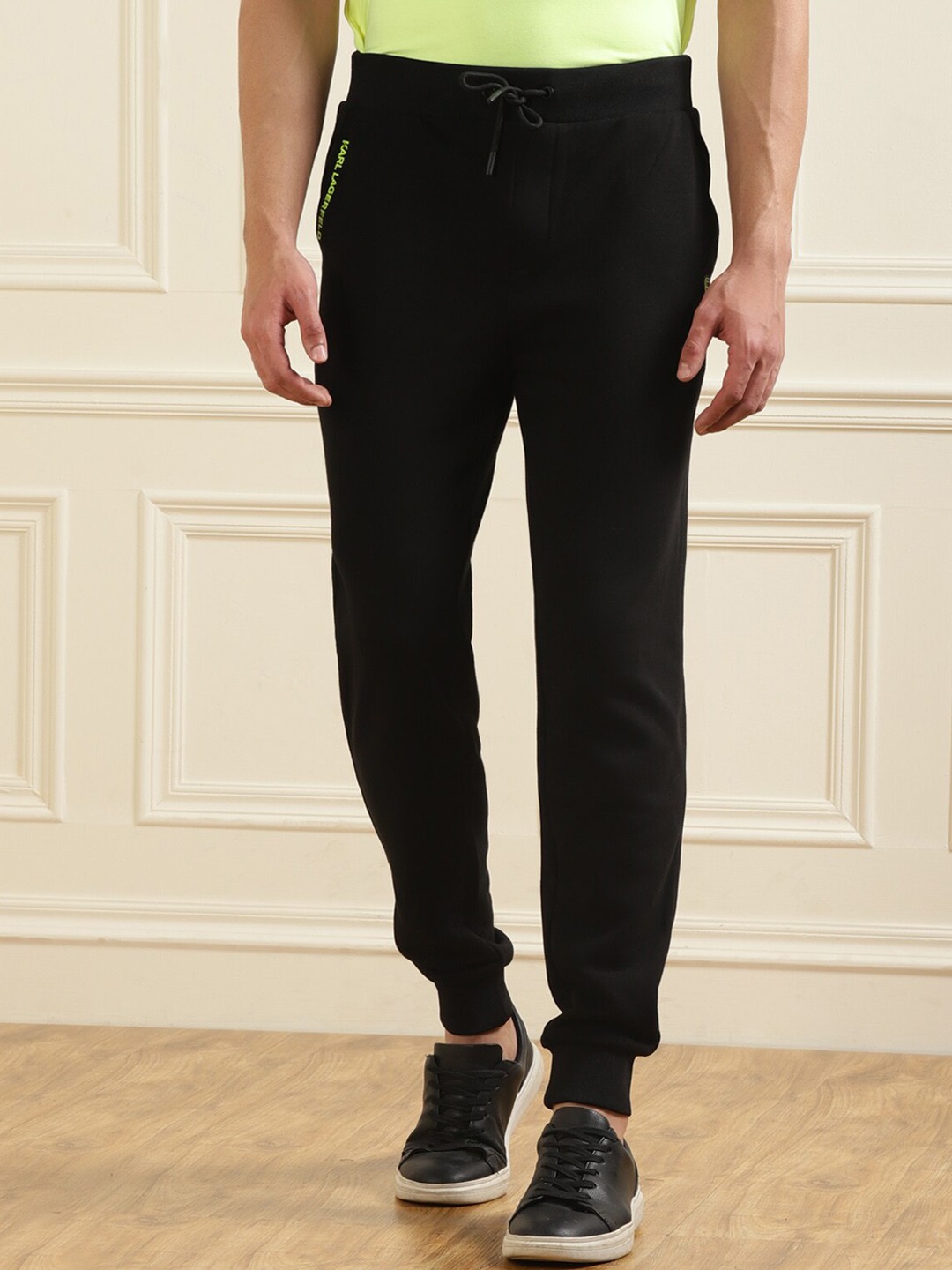 

LAGERFELD Men Black Solid Pure Cotton Joggers