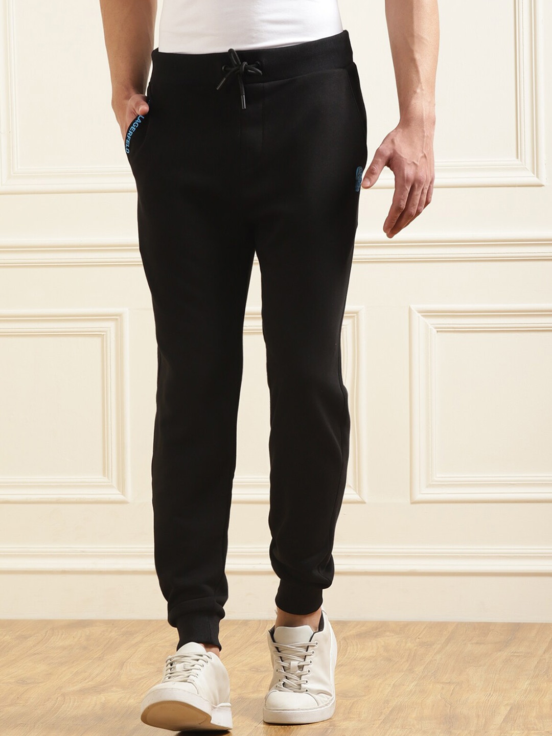 

LAGERFELD Men Black Solid Pure Cotton Joggers