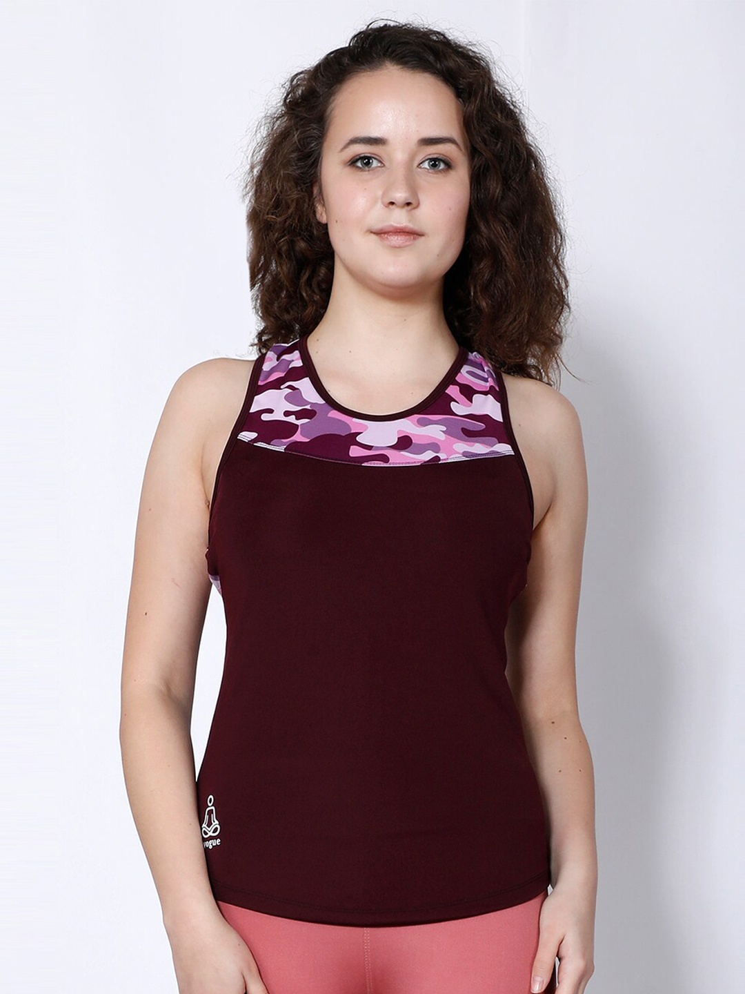 

Yogue Activewear Burgundy Placement Print Racerback Tank Top