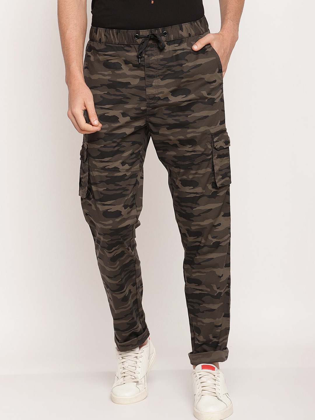 

Octave Men Olive Green Camouflage Printed Cotton Track Pants