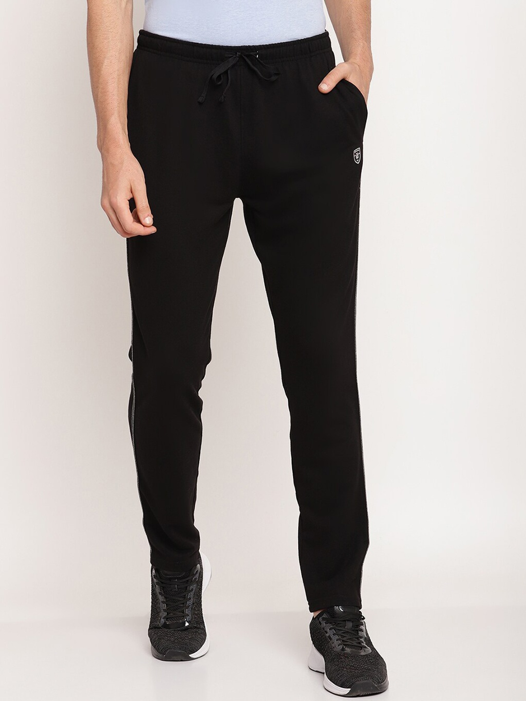 

Octave Men Black Solid Cotton Track Pants With Side Piping