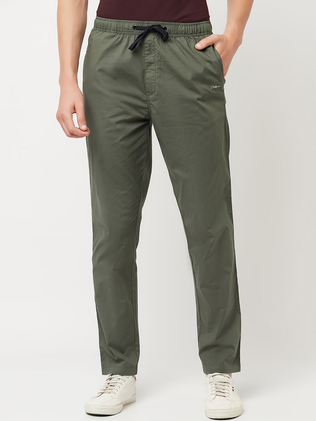 

Octave Men Olive Green Solid Cotton Track Pants