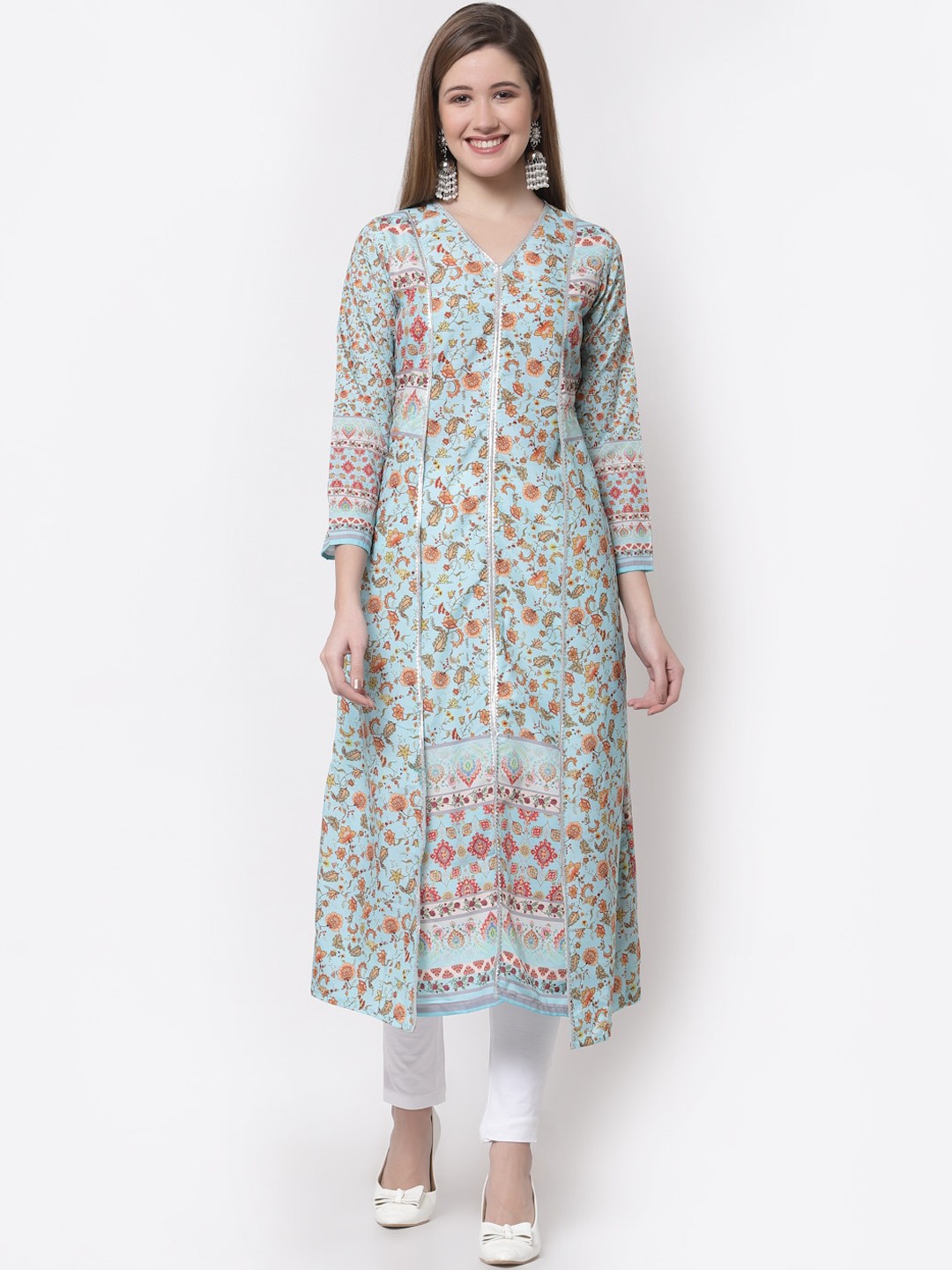 

Myshka Women Blue Floral Printed Kurta