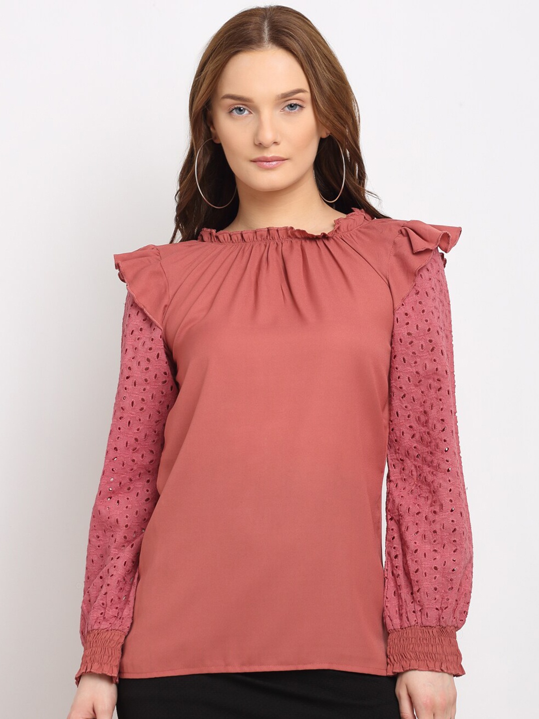 

La Zoire Pink Ruffles Georgette Schfilli Top