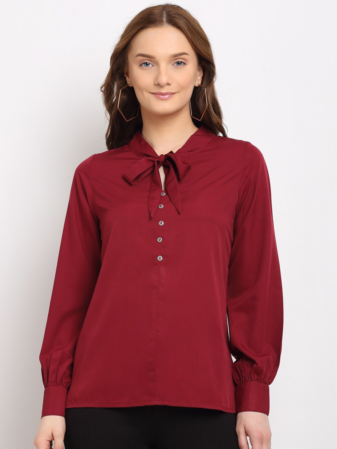 

La Zoire Maroon Tie-Up Neck Top